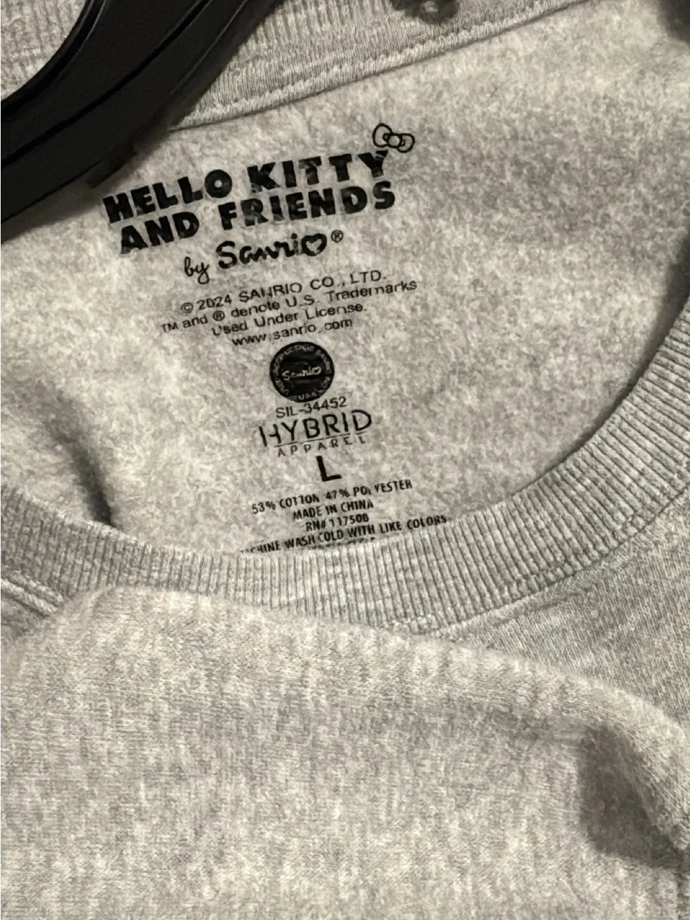 Sanrio- Hello Kitty Light Gray Pullover with Black Logo design front and back - Picture 4 of 4